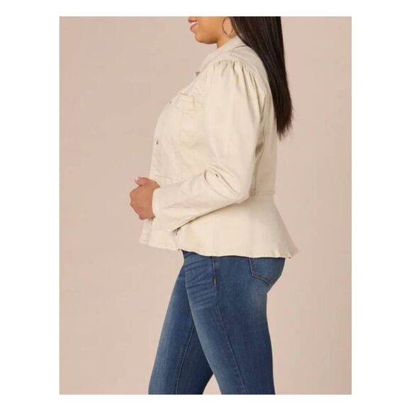 Democracy Puff Shoulder Twill Jacket with Peplum Hem size Large NWOT - Picture 2 of 12